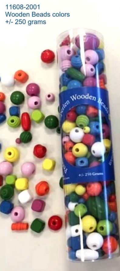 Wooden Beads - Assorted Colours - 250g