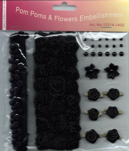 Pom Poms & Flowers Embellishment - Black