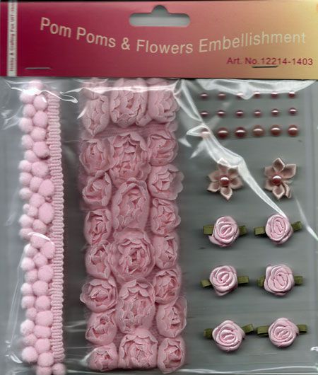 Pom Poms & Flowers Embellishment - Rosa