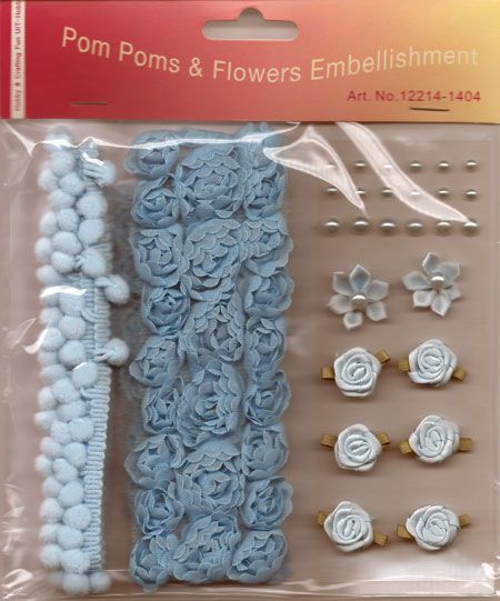 Pom Poms & Flowers Embellishment - Blue