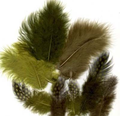 Feathers - Marabou & Guinea - Mix  Forest - 6 x 3 = 18 pcs
