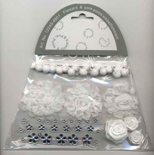 Pom Poms & Flowers Embellishment Set - Weiß