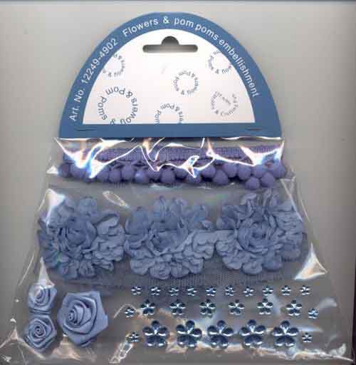 Pom Poms & Flowers Embellishment Set - Blauw