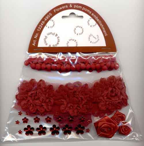 Pom Poms & Flowers Embellishment Set - Rot