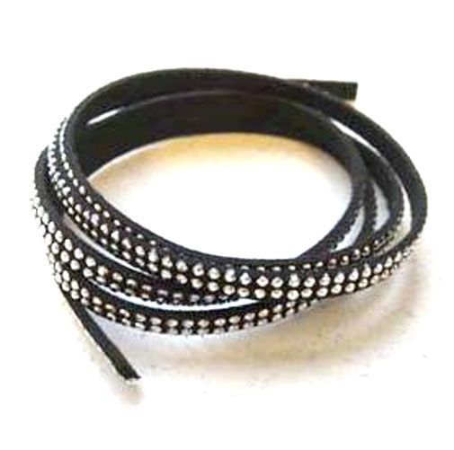 Faux Suède Cord With double row Studs - 5mm - Black - 1m/ header bag 