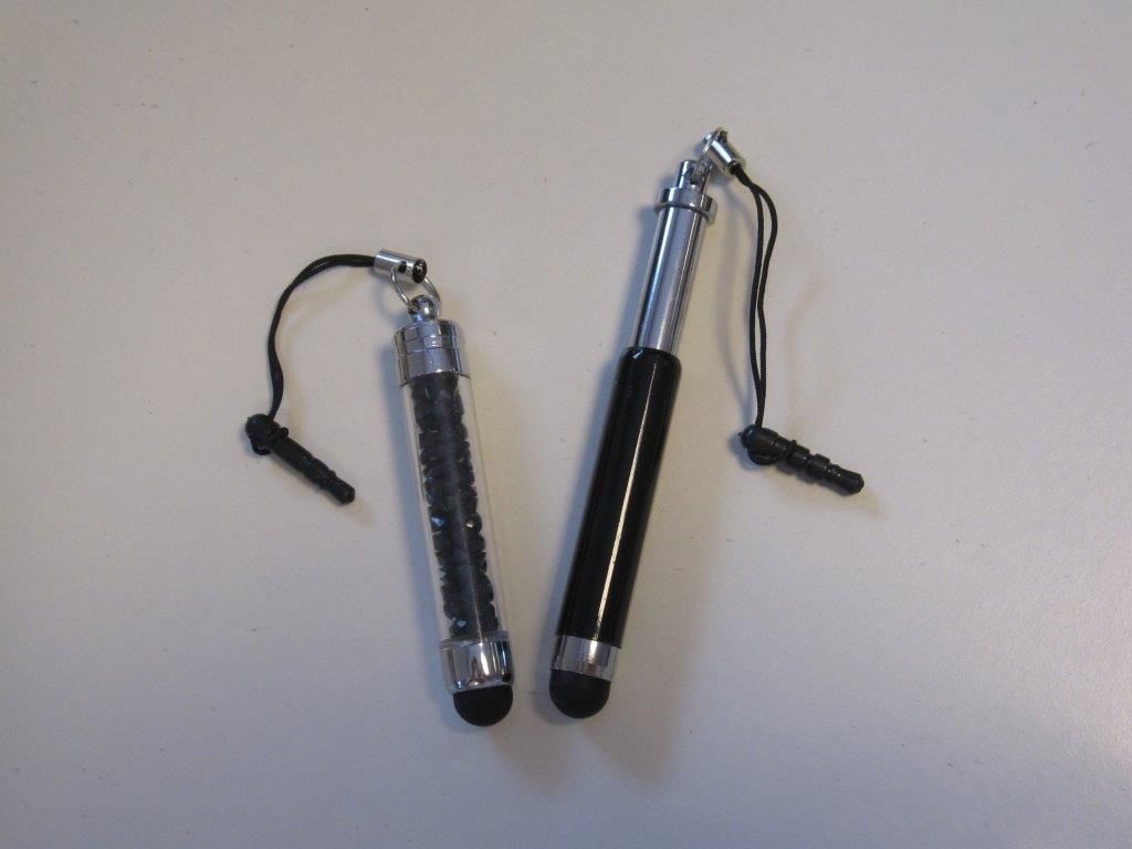 Touch Screen Pen Set, Black (extendable, 5.5-7.5cm) and w Jewelry Stones (5.5cm), 2pcs/header bag