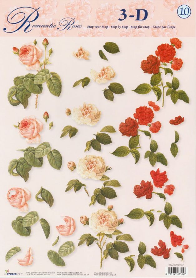 Romantic Roses - 3DA4 Step by Step Decoupage Sheet