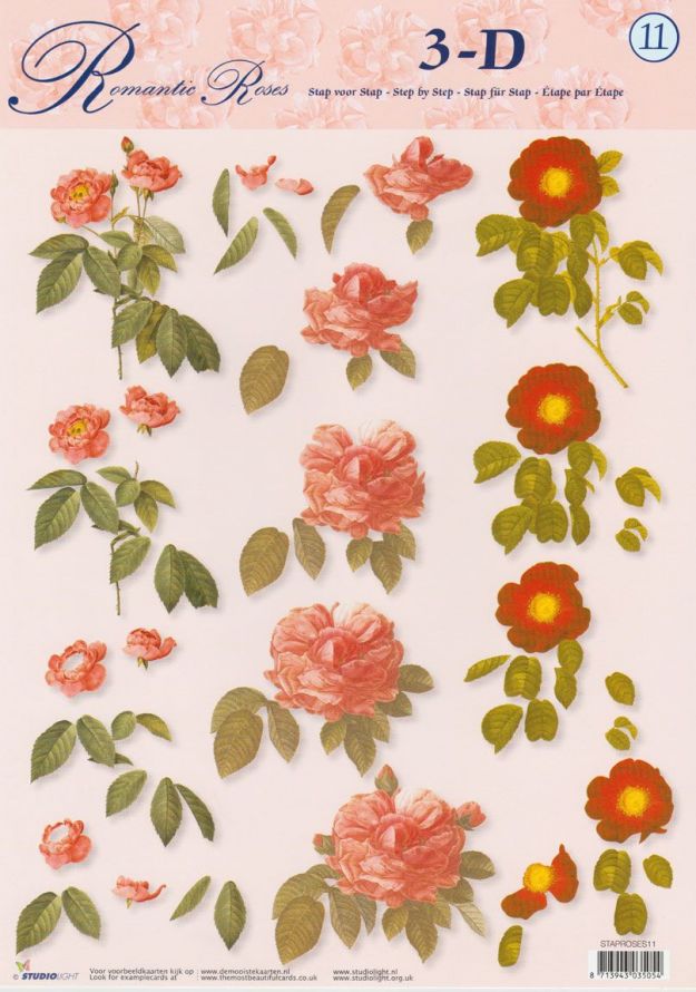 Romantic Roses - 3DA4 Step by Step Decoupage Sheet