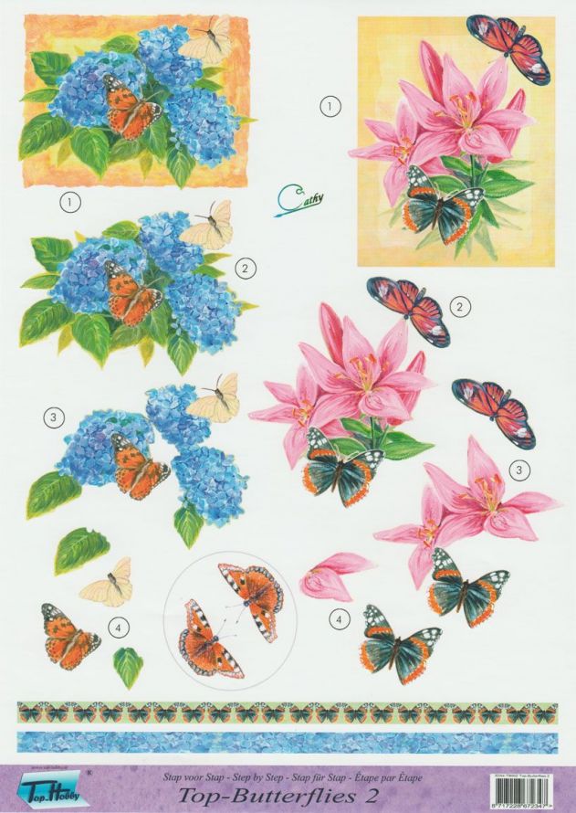 Top-Butterflies - 3DA4 Step by Step Decoupage Sheet