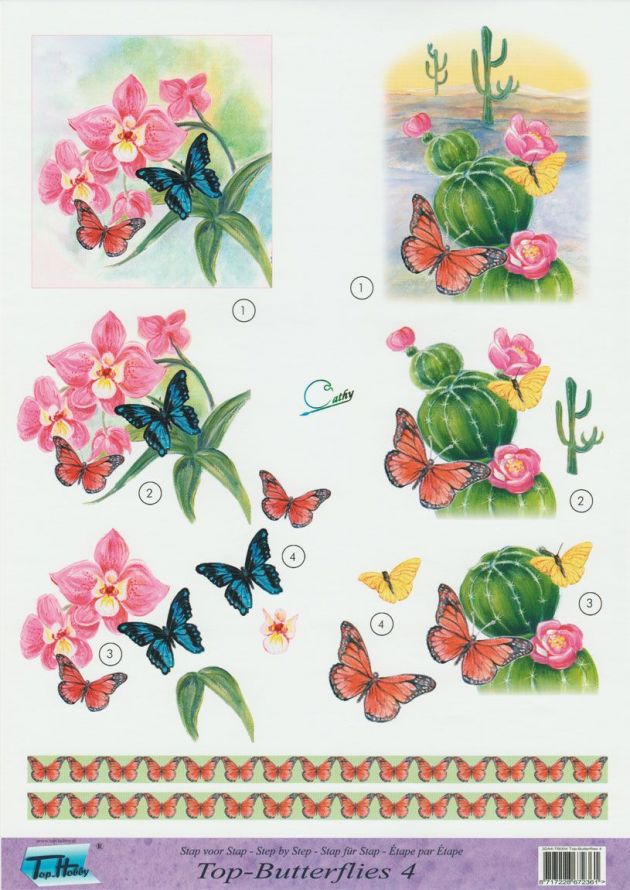 Top-Butterflies - 3DA4 Step by Step Decoupage Sheet