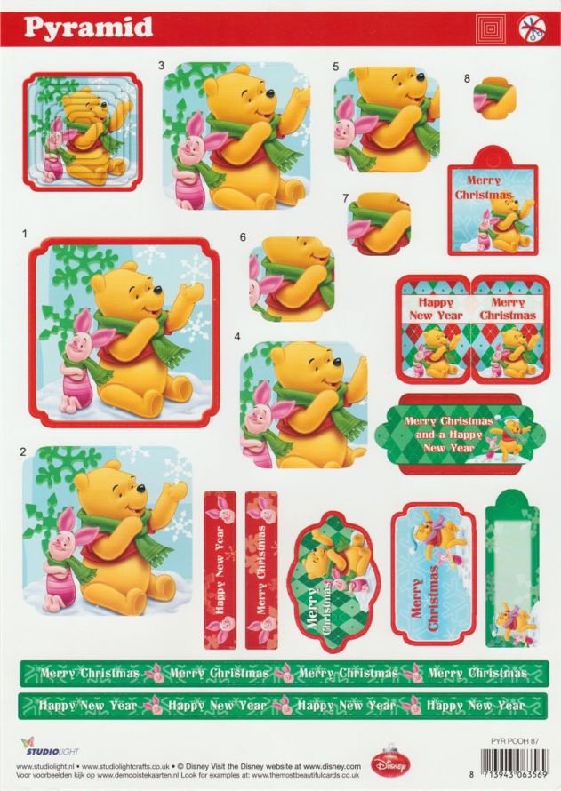 Winnie the Pooh Christmas - Pyramid - 3DA4 Step by Step Die-cut Sheet