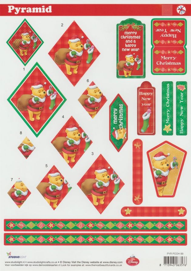 Winnie the Pooh Christmas - Pyramid - 3DA4 Step by Step Die-cut Sheet