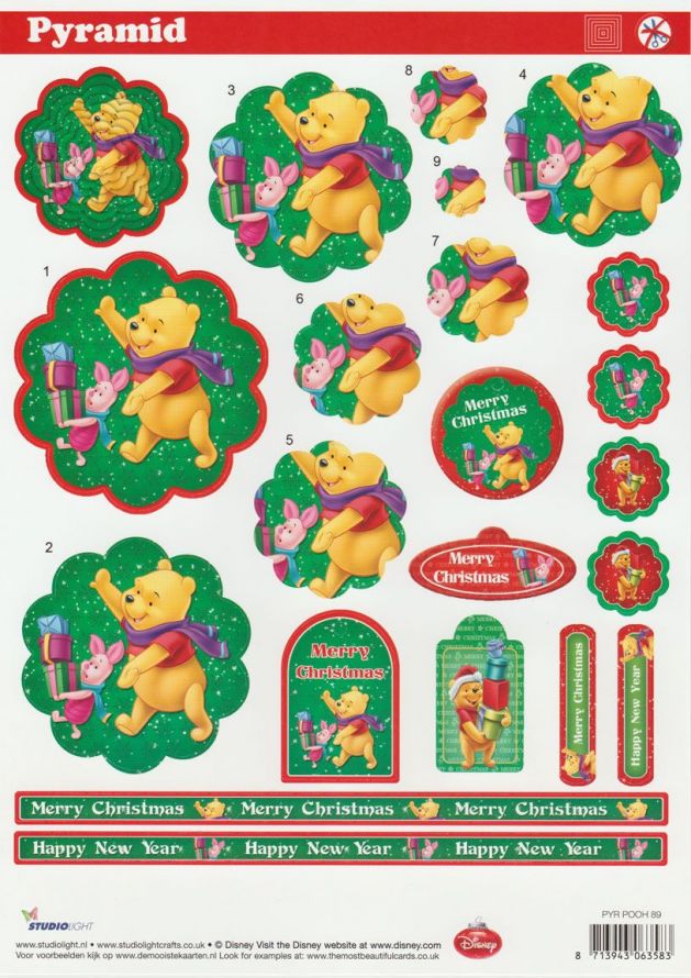 Winnie the Pooh Weihnachtens - Pyramid - 3DA4 Stap für Stap Stanzbogen