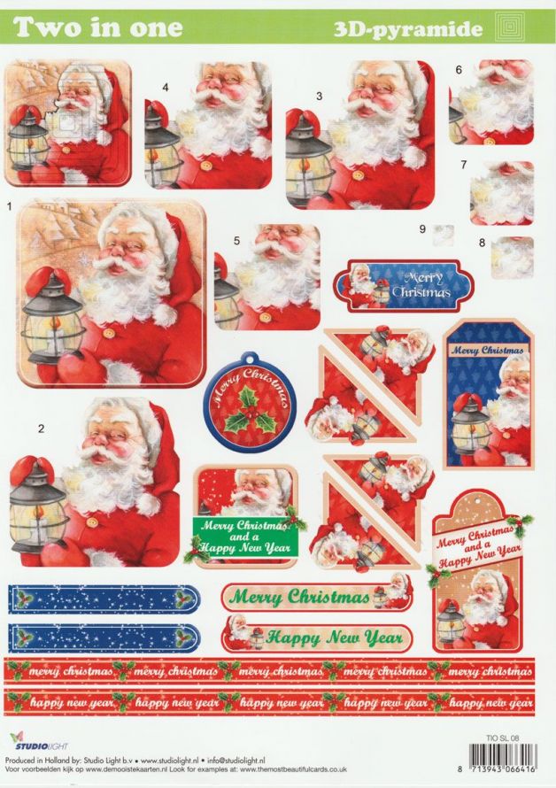 Christmas - Two in One Pyramid - 3DA4 Step by Step Decoupage Sheet