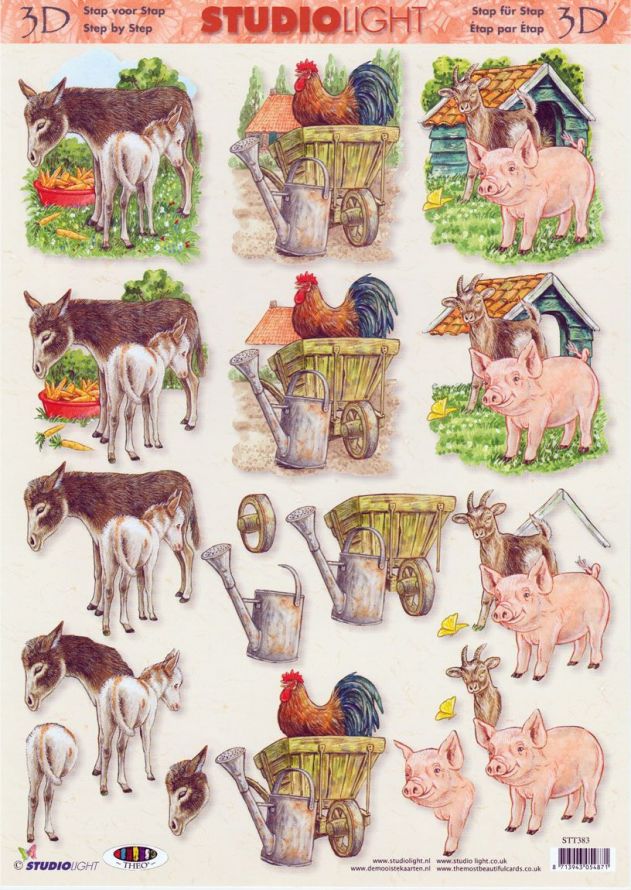 Farm Animals - 3DA4 Step by Step Decoupage Sheet