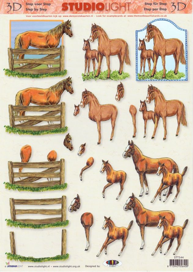 Horses - 3DA4 Step by Step Decoupage Sheet