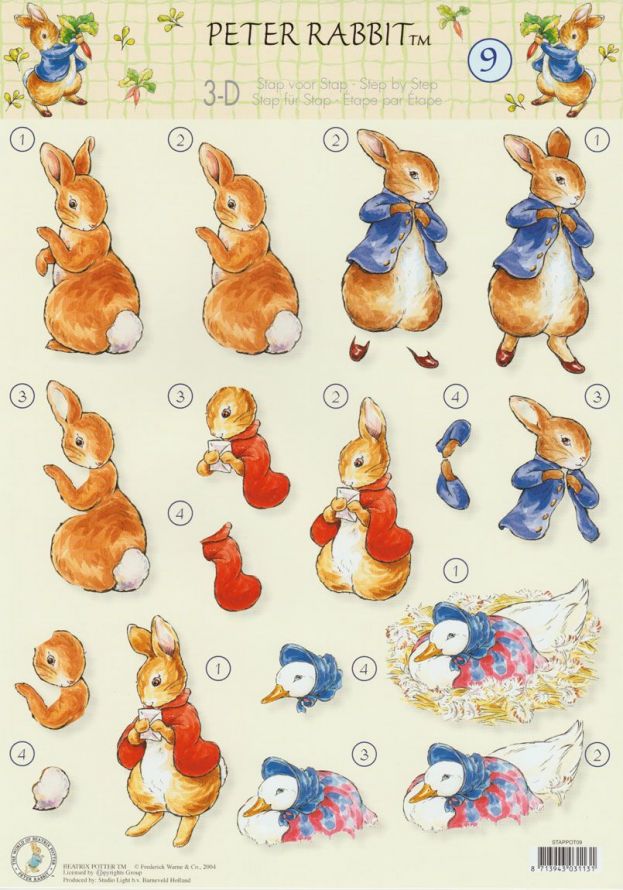 Beatrix Potter - Peter Rabbit - 3DA4 Step by Step Decoupage Sheet