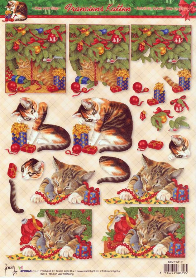 Franciens Cats Christmas - 3DA4 Step by Step Decoupage Sheet