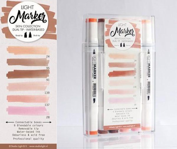Skin - Box 6 water based dual tip markers bright 