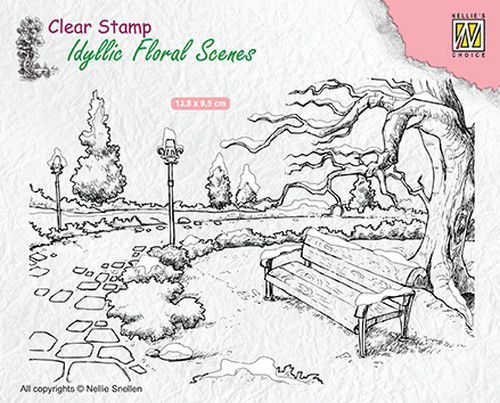 Transparante Stempel - Idyllic Floral Scenes - Wintery Park with Bench