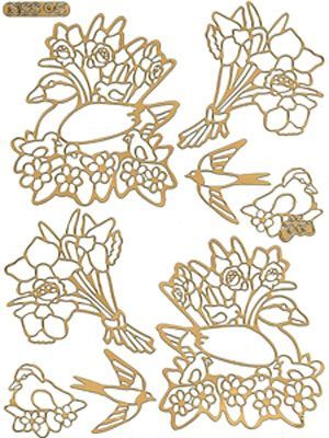 Flowers and Birds - Ornament A5 Sticker Sheet - Gold 