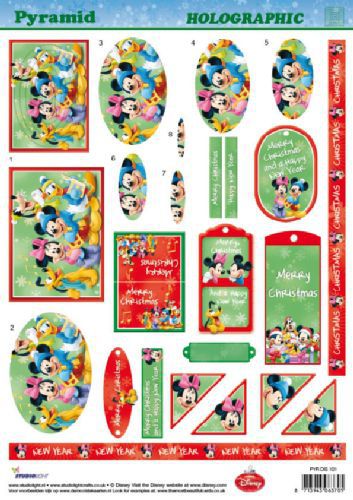 Mickey Mouse Christmas - Holographic Pyramid - 3DA4 Step by Step Decoupage Sheet