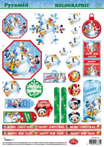 Mickey Mouse Christmas - Holographic Pyramid - 3DA4 Step by Step Decoupage Sheet
