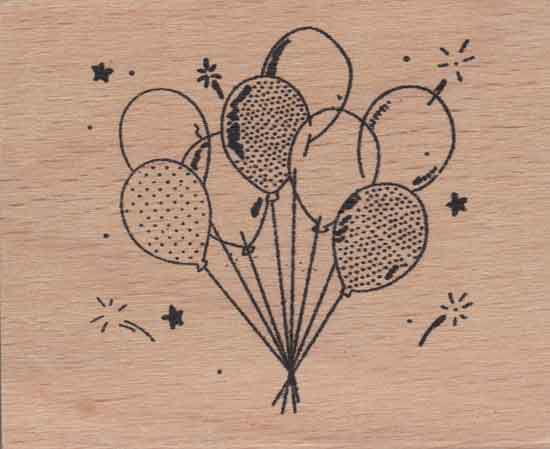 Balloons - Stamp on Wood - 7x6cm