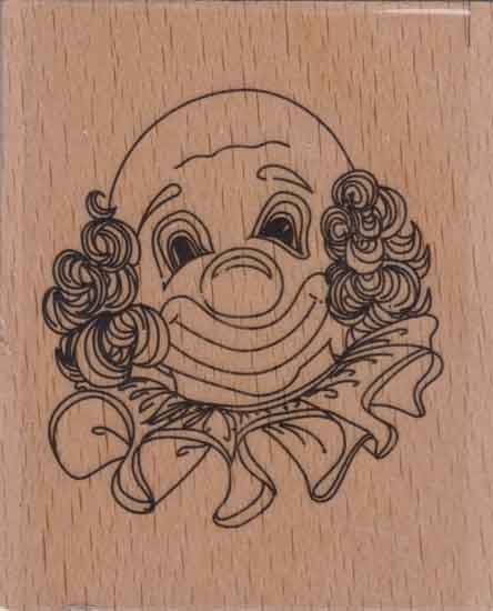 Clown Head - Stempel op Hout - 7x6cm