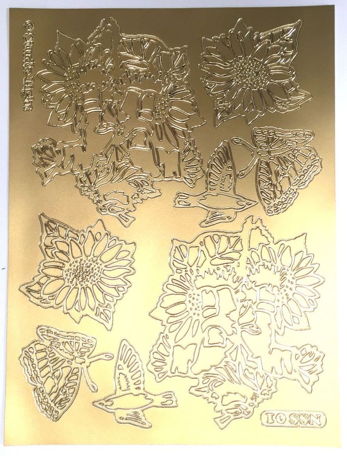 Birds, Flowers and Butterflies - Ornament A5 Sticker Sheet - Gold 