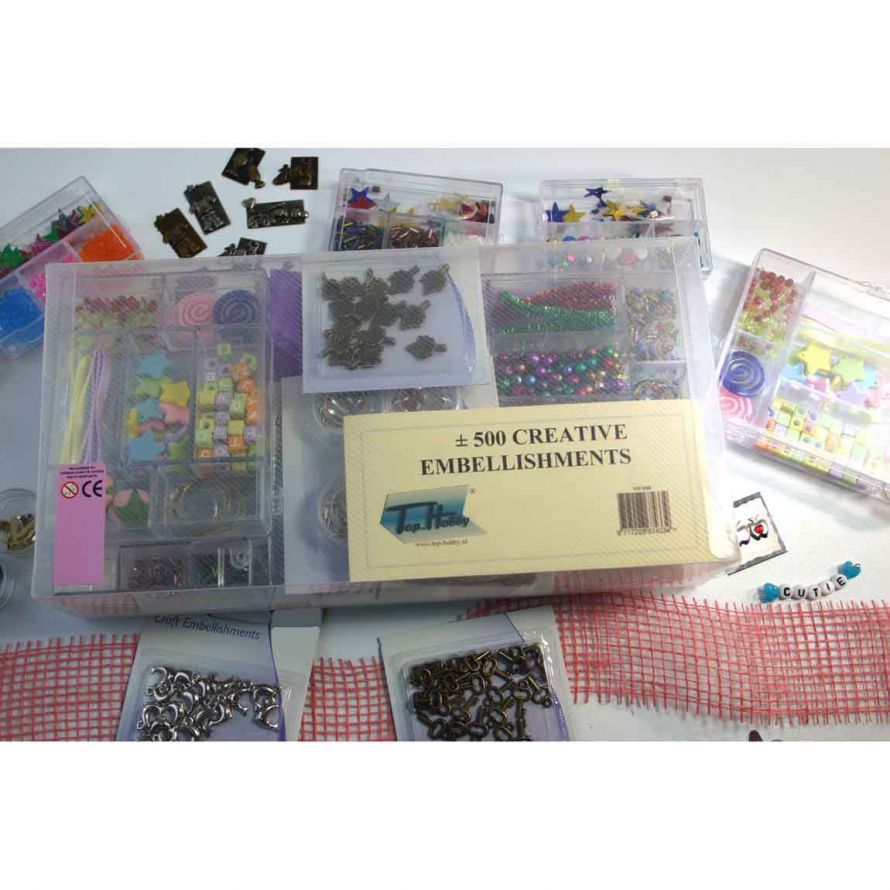 Embellishments in Storagebox - Approx. 500pcs assorted