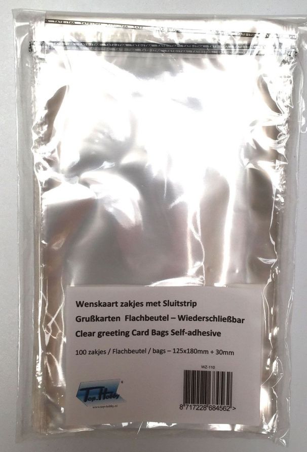 Flachbeutel für Karten - Transparent - 125x180 +30mm - Wiederschliessbar mit Antistatik-Klebestreifen