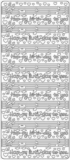 Happy Birtday - Musical notes - Silver - Peel-Off Sticker Sheet