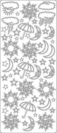 Rain - Umbrella - Sun - Moon - Small- Peel-Off Stickersheet - Silver