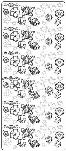 Blume - Schmetterling - Herzchen- Peel-Off Stickers - Silber