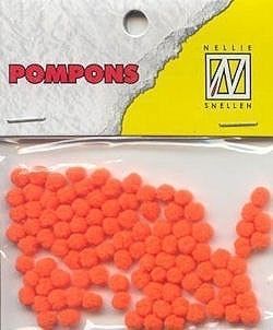Mini Pom Poms - 3mm - Neon Orange - 100pcs
