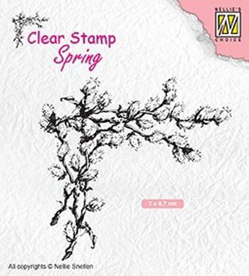 Spring Clear Stamp - Corner with willow Catkins