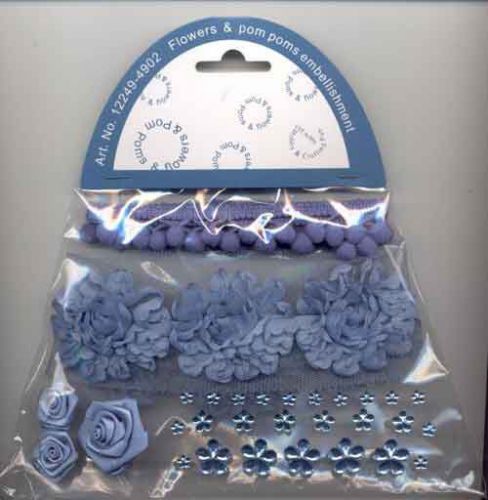 Pom Poms & Flowers Embellishment Set - Blue