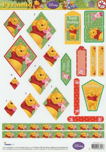 Winnie the Pooh Happy Birthday - Pyramid - 3DA4 Stap für Stap Stanzbogen