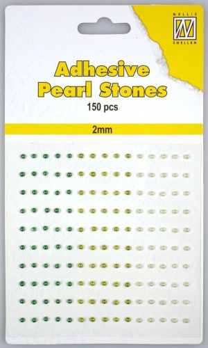Pierres de Perle adhésives - 2mm - 3 nuances de vert - 150pcs