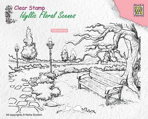 Clear Stempel - Idyllic Floral Scenes - Wintery Park with Bench