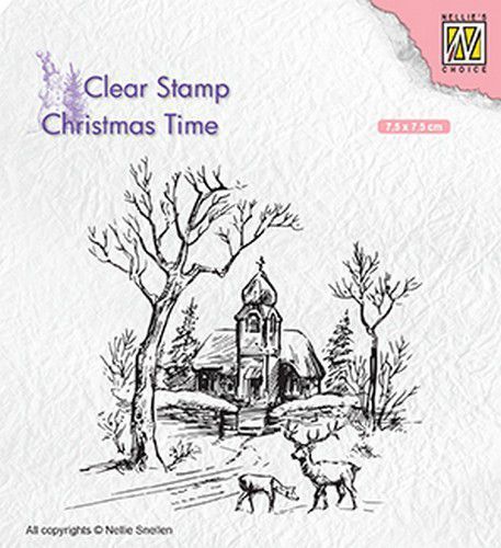 Tampon Transparente - Wintery Scene with Church & Reindeer