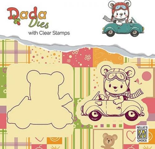 Clear Stempel und Die-cut Stencil - DADA - Bear with Car