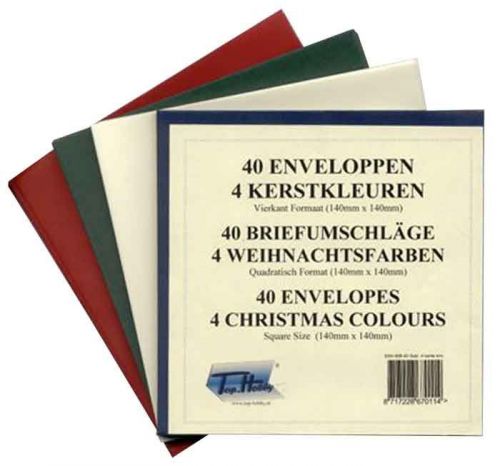Enveloppen Pakje Vierkant - 40 enveloppen - Rood, Donker Groen, Creme, Donker Blauw